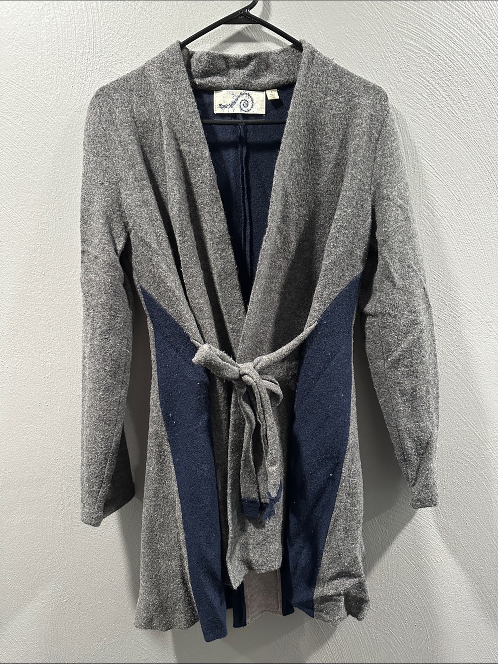 Gray and Navy Tie-Waist Trench Coat Cardigan